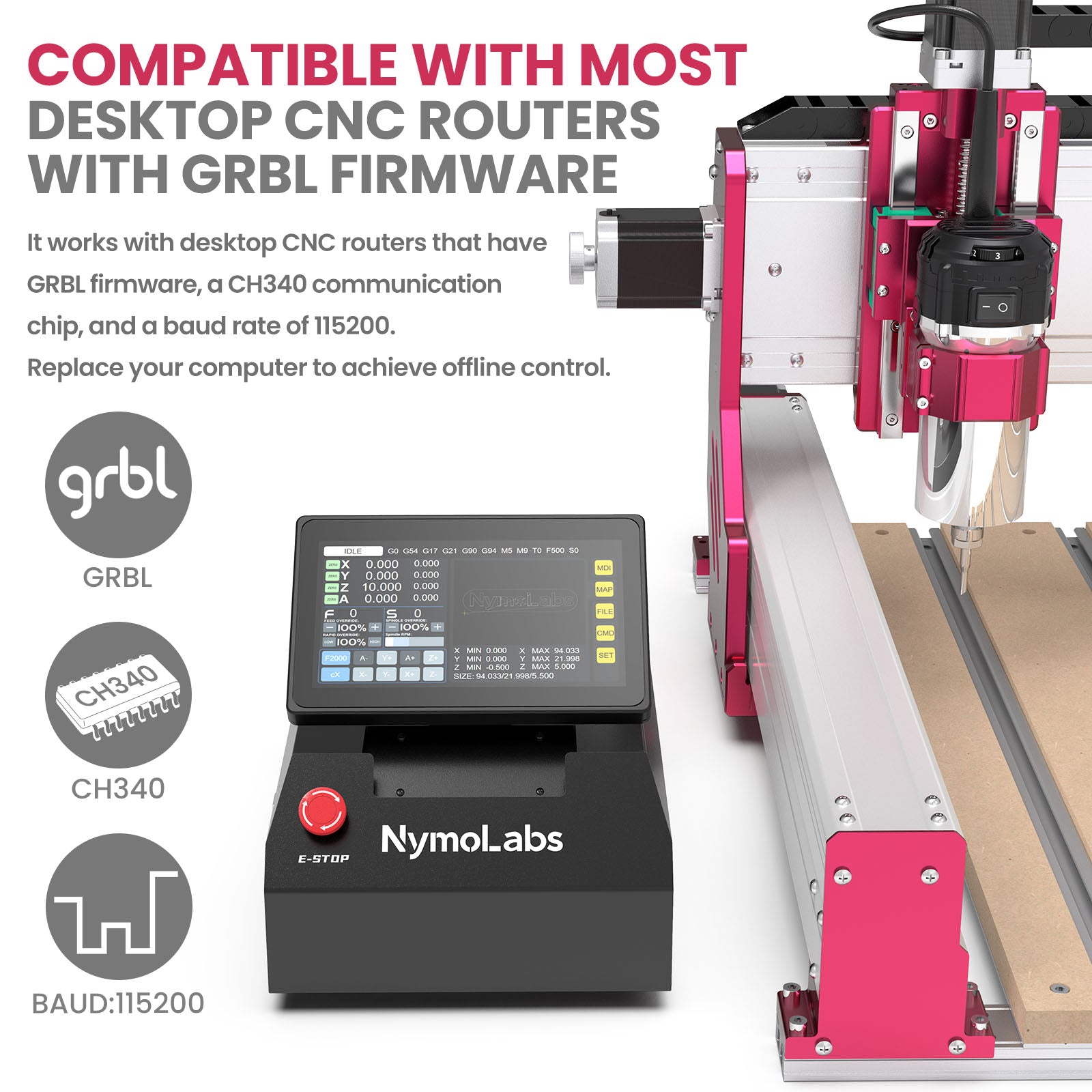 NymoLabs 4 AXIS USB CNC Offline GRBL Control Module with 7inch IPS Touch Screen