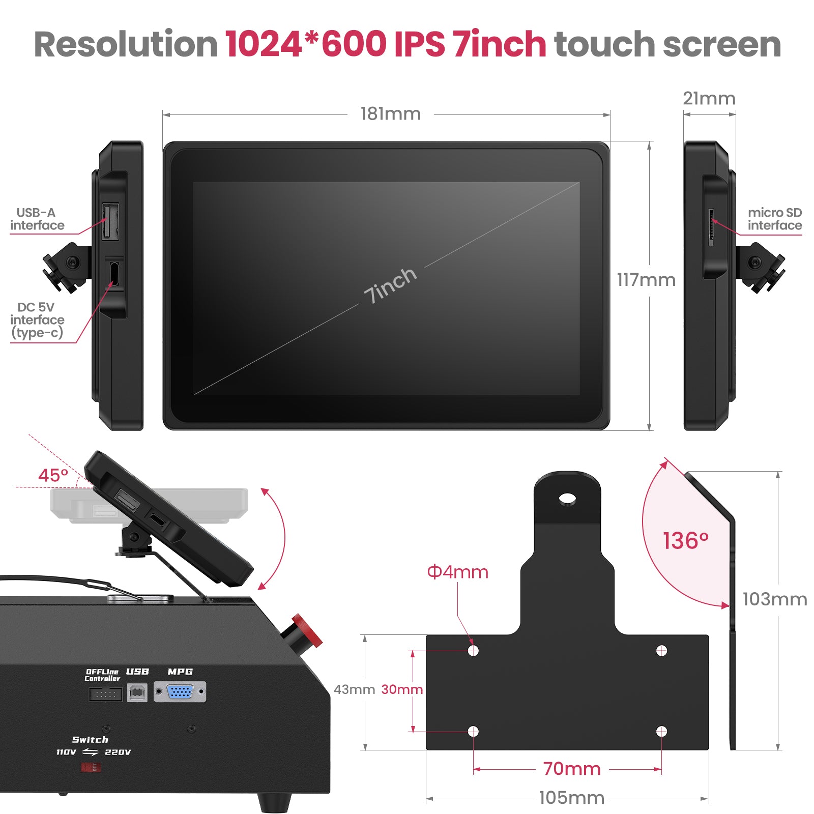 NymoLabs 4 AXIS USB CNC Offline GRBL Control Module with 7inch IPS Touch Screen