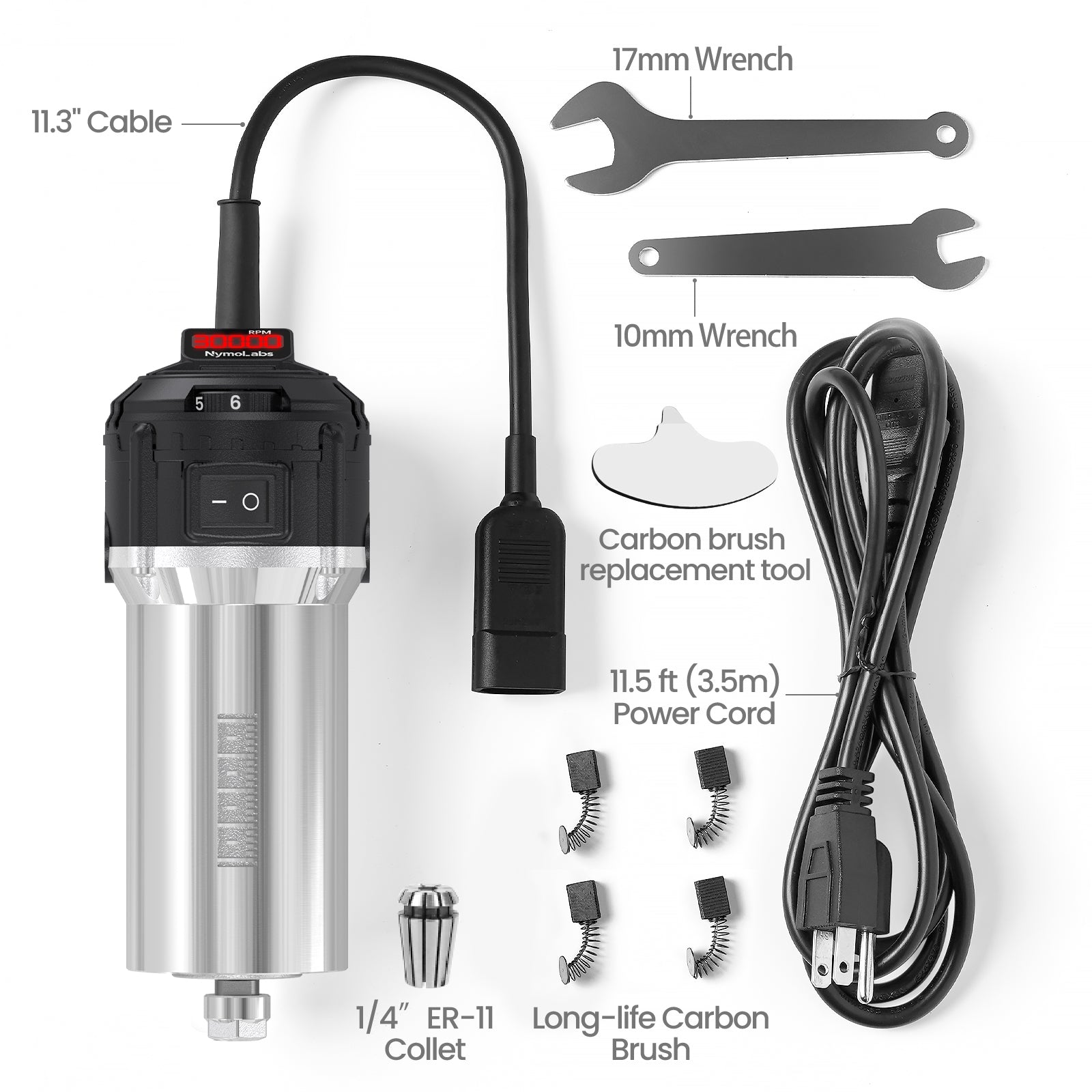 710W CNC Spindle Motor with Speed Display, 6-Speed Adjustable, 7000–30000 RPM, 65mm Diameter, 1/4