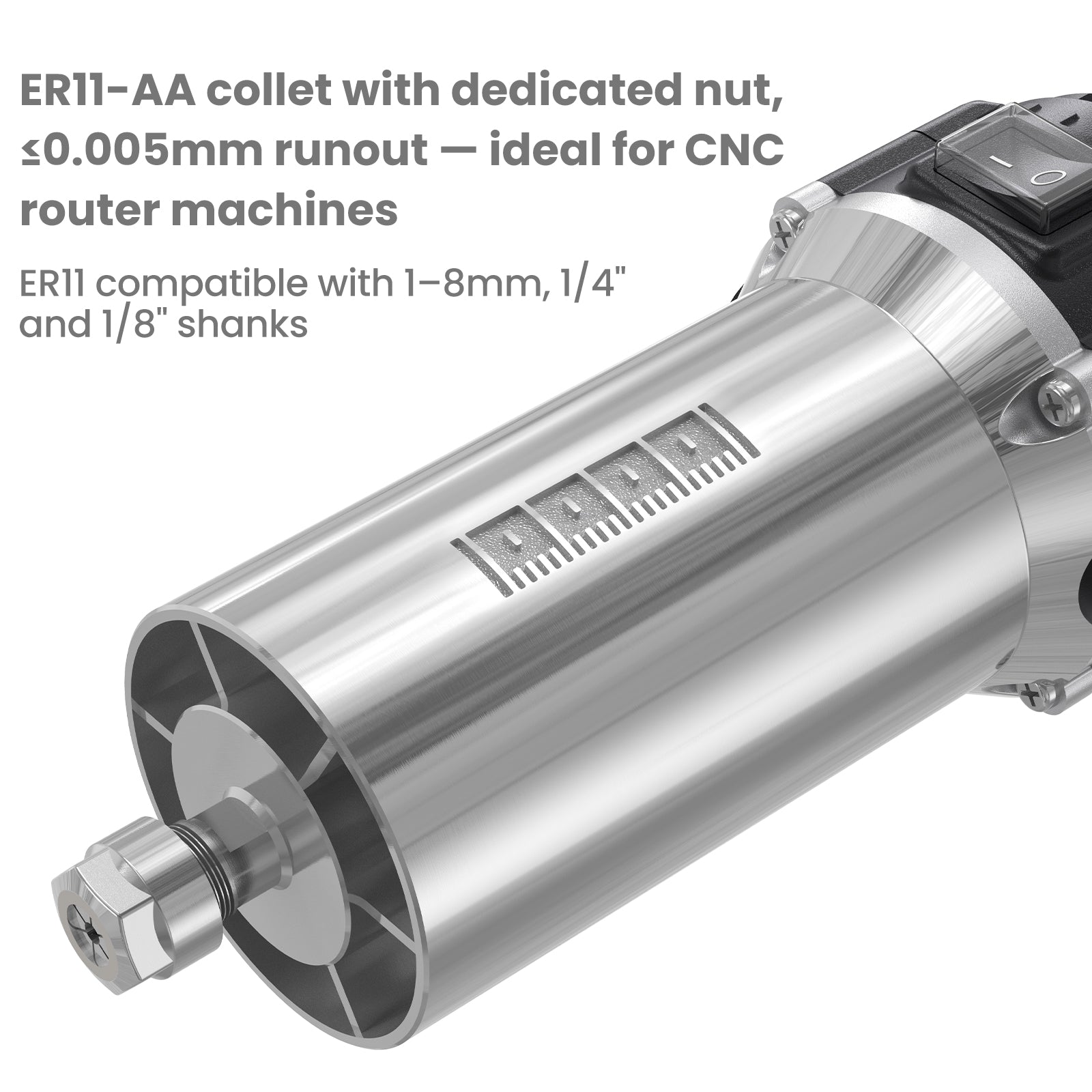 710W CNC Spindle Motor with Speed Display, 6-Speed Adjustable, 7000–30000 RPM, 65mm Diameter, 1/4